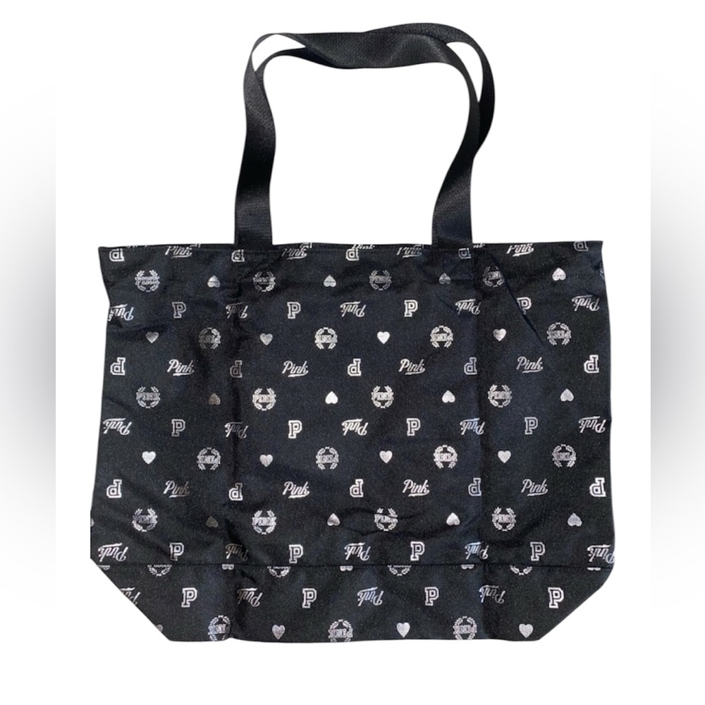 NWOT PINK VICTORIAS SECRET BLACK AND SILVER TOTE BAG
